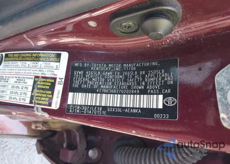 2007 Toyota Avalon Touring из США, поврежденный, VIN 4T1BK36B27U202849